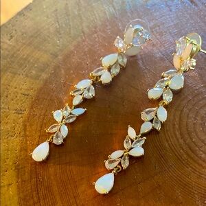 Elegant Gold and White Drop Earrings